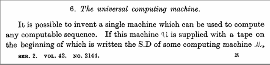 Figure 1: On Computable Numbers, With An Application To the Entscheidungsproblem. A. M. Turing